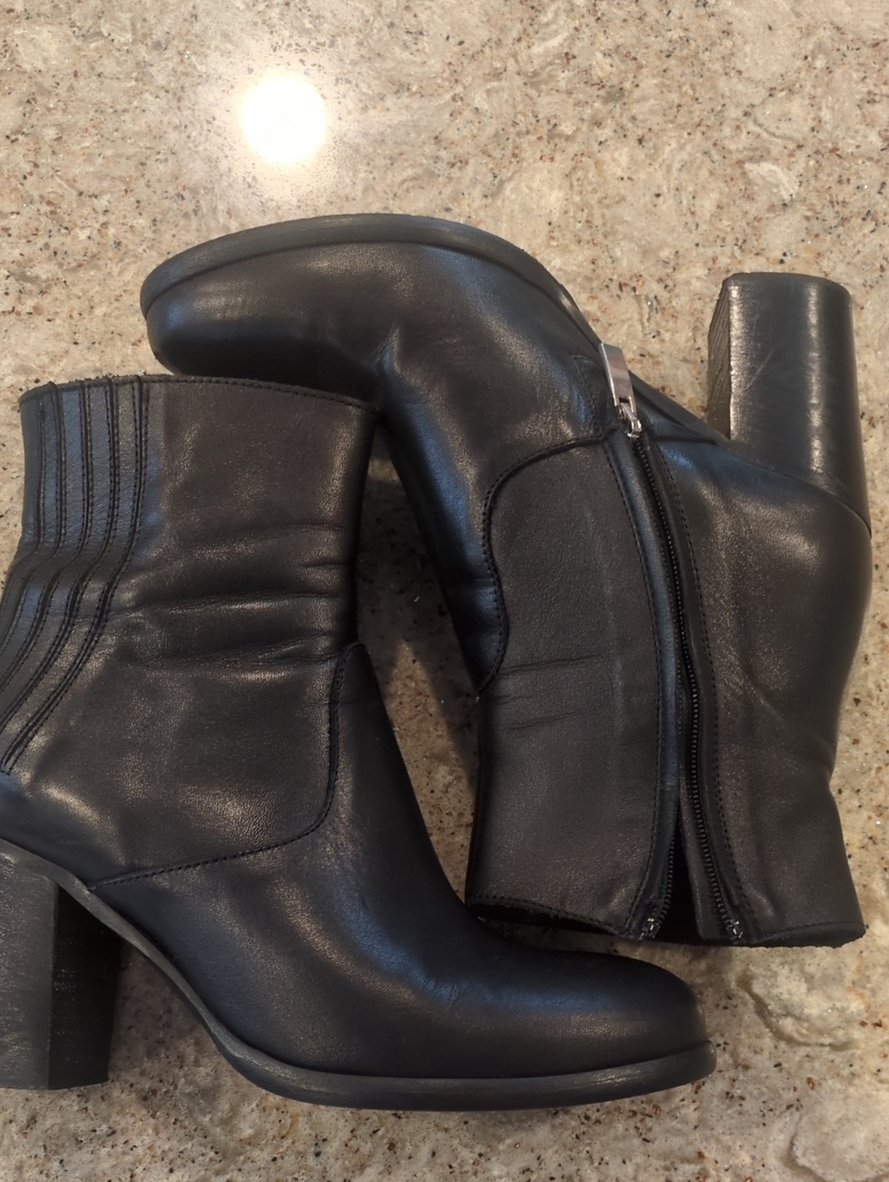 Carlo Cecchini Women's Black Leather Ankle Boots with Block Heel